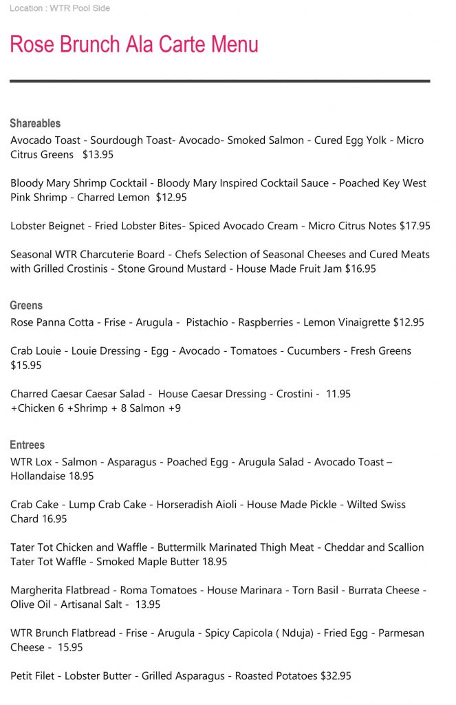 RoseBrunchmenu WTR Grill